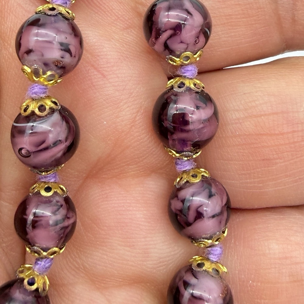 Vintage Purple Art Glass Bead Bracelet Murano Venetian Czech